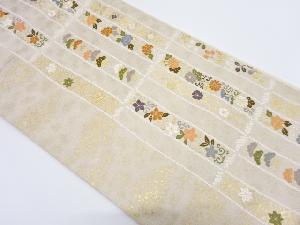 リサイクル　縞に花唐草・古典柄織り出し袋帯